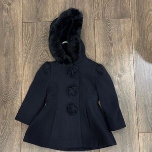 Elegant Navy Kids Coat with Faux Fur Trim